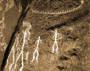 Gobustan: Petroglyphs of men and boat on Boyukdash mountain