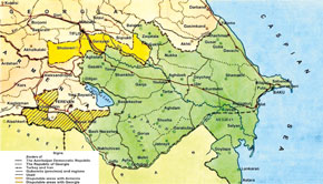 Map of the Azerbaijan Democratic Republic.Draw up by the Information Department of the Ministry of Foreign Affairs in 1920