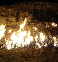 Burning Mountain in the village of Mahammadi, Baku. Natural gas escaping from the ground burns constantly