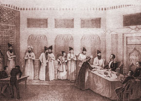 Signing the Turkmenchay Treaty, 10 February 1828. Lithograph from Moshkov’s picture