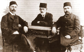 Ismayil bey Gaspirali (left), H.B. Zardabi and Alimardan bey Topchubashov
