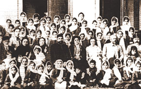 Zardabi and famous philanthropist H.Z. Tagiyev with students at the Girls’ School