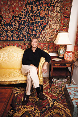 Richard surrounded by his beloved carpets