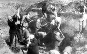 Digging defence lines near Baku city. 1942