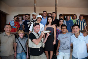 NSRS and gasbomb pose on porch of Stalin House, Gori