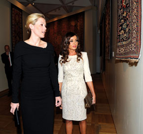 The first ladies of Azerbaijan and Germany, Mehriban Aliyeva and Bettina Wulff visit the exhibition. Berlin. September 2011