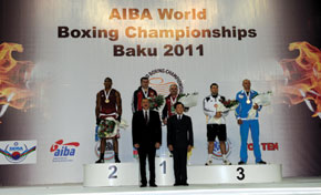 The awards ceremony. President Ilham Aliyev of the Azerbaijan Republic and Ching-Kuo Wu, President of AIBA with the winners