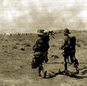 Dunsterforce troops advance on the Mud Volcano (northeast of Baku) in August 1918