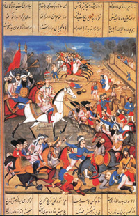Agha Mahammed Shah’s capture and the sack of Kirman. Shahinshahama. Shaba. 1810 Opaque watercolour on paper. Copies of this manuscript were sent by Fatali Shah to English, Russian and Austrian rulers