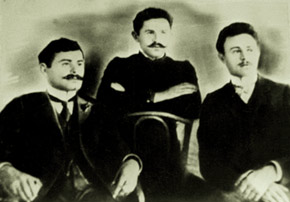 Hajibeyov brothers. From the left: Zulfugar bey, Jeyhun bey, Uzeyir bey (1918), Hajibeyov House Museum