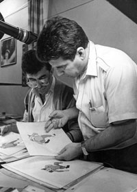 From the right: Director A. Maharramov works on animation