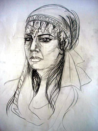 A sketch of student Gunel Aliyeva as Leyli