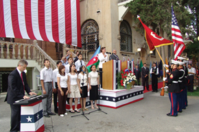 AzETA English Access Microscholarship Programme students sing the Anthem of America at the US Embassy Independence Day Reception on 3 July 2007
