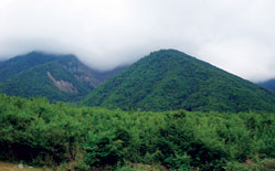 Misty mountain near Kish village. Sheki region