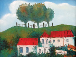 ‘Lachin landscape with red-roofed houses’