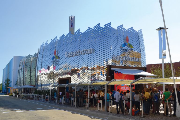 Queues can often be seen outside the Kazakh exposition, which shows 3D films