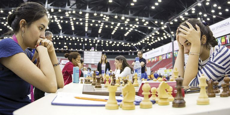 Gunay Mammadzada, Azerbaijani Woman Grandmaster, in action against Colombia
