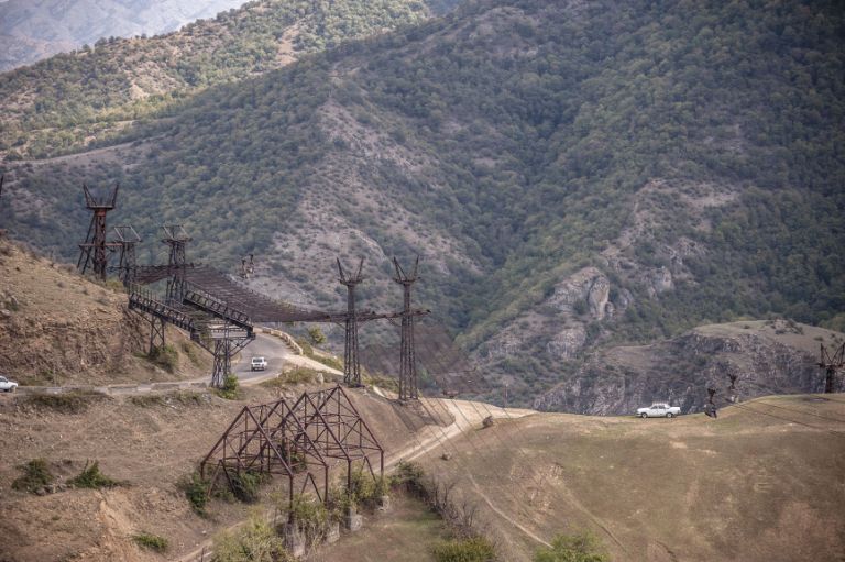 A view of the hills around Dashkesan showing some of the infrastructure used to transport the ore down the mountain