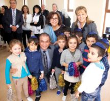 Delegation members with children of the Chabad School Or Avner in Baku. Nov 3, 2015. Seated among the children is Eddia Mirharooni. Behind him are Lili Shafai and Shohreh Soroudi