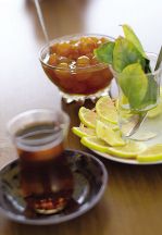 A classic tea, lemon and jam set in Ordubad