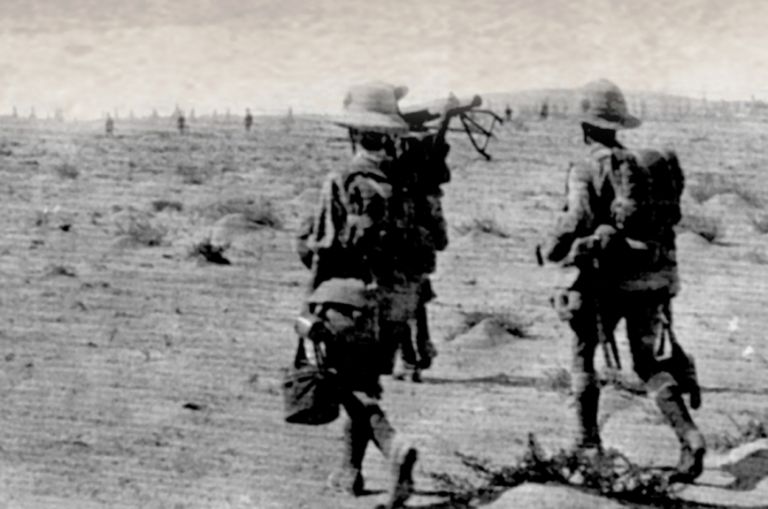 Dunsterforce troops advance on the mud volcanoes in August 1918