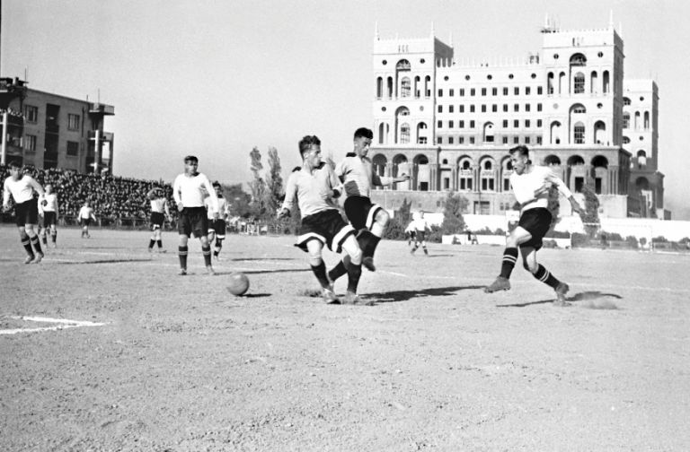 Neftchi v Torpedo Stalingrad in the USSR championship at the Dinamo stadium, which used to be where the Hilton hotel is now. 29 September 1949