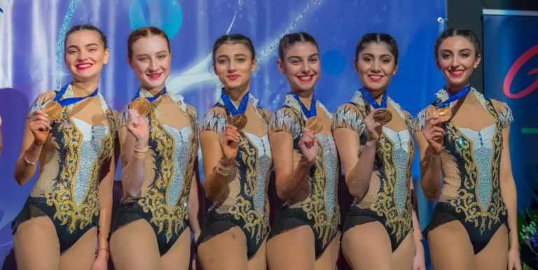 The senior team that came third in the all around competition at the Grand Prix de Thiais, France. March 2018. Photo: courtesy of Mariana Vasileva