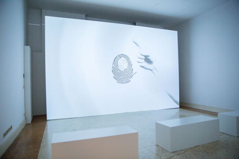 Profile by HYPNOTICA invites visitors into a medidative experience as they observe fingerprints change on the screen, embodying the cycle of life. Photo: Javid Guliyev